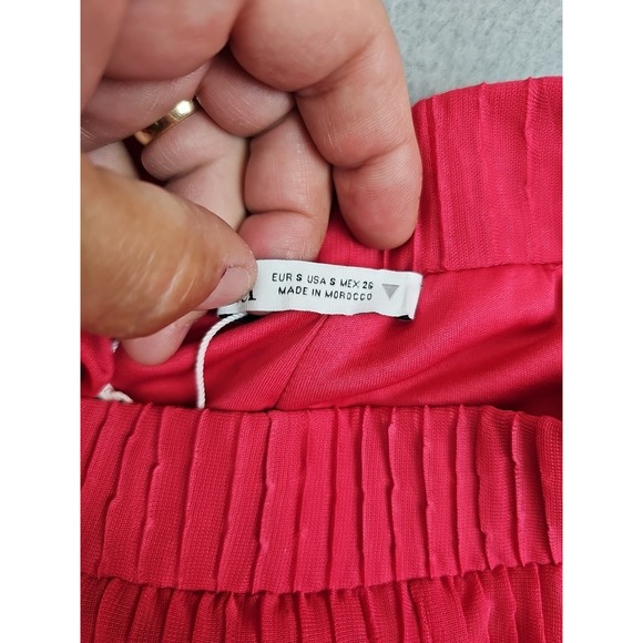 Zara Women's Small Pink Pants Pleated Ruffled Flare Elastic Waistband BOHO - Picture 6 of 12